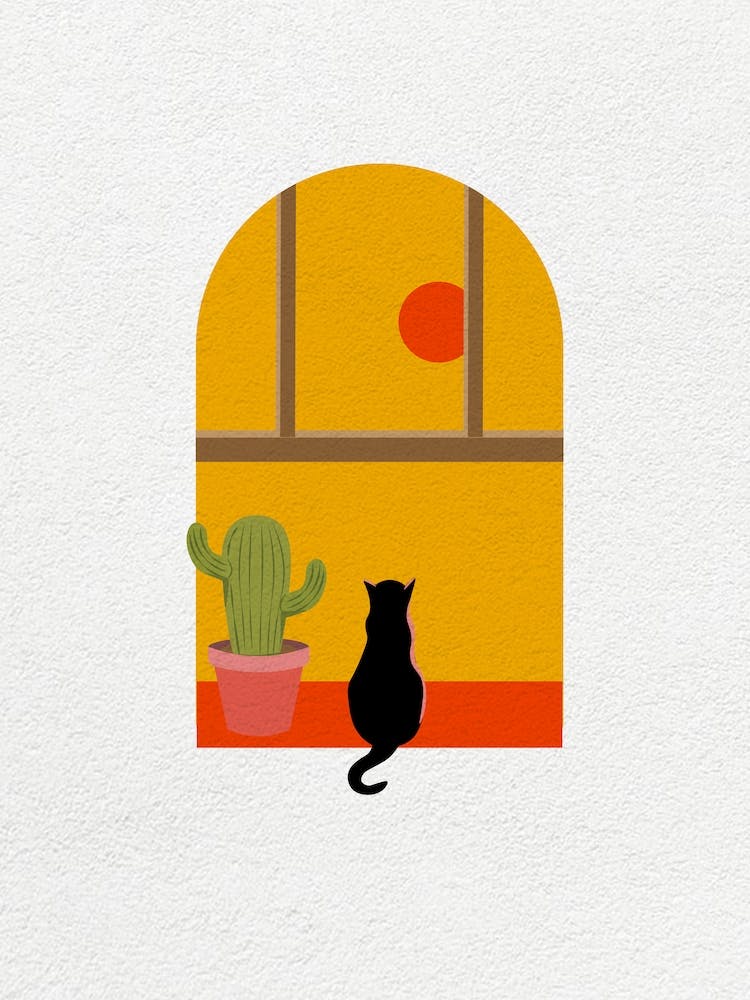 Minimal Art Cat In The Window