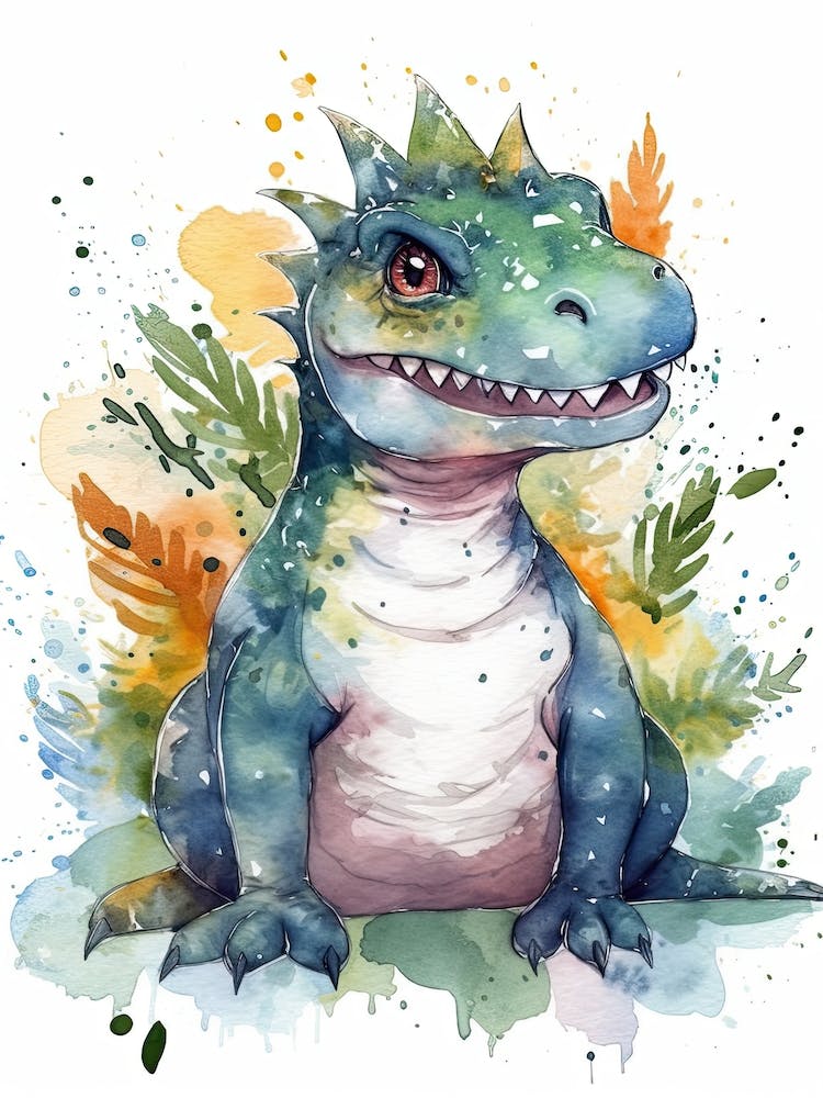Megalosaurus Cute Dinosaur Watercolour 3