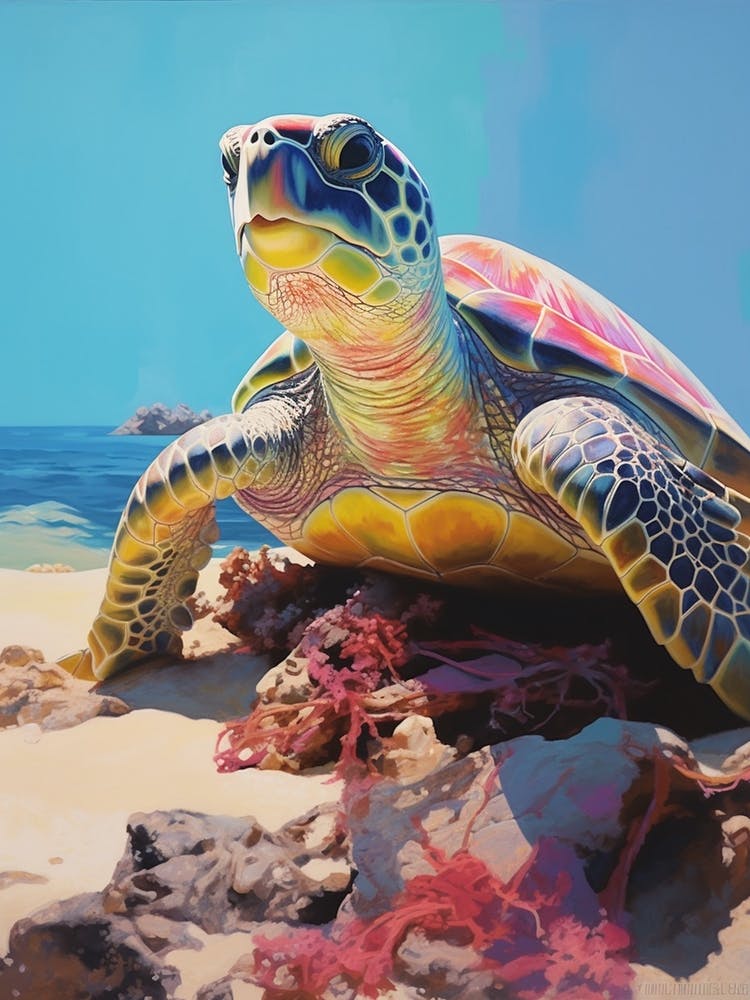 Modern Pastel Turtle Illustration With Plants 1