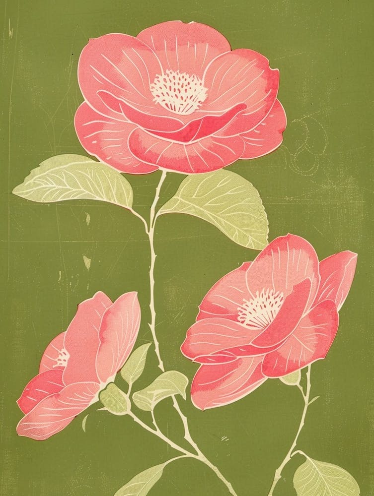 Pink & Green Camellia 1
