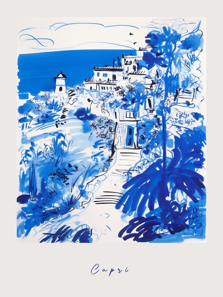Capri 2 Italie Affiche dessin bleu