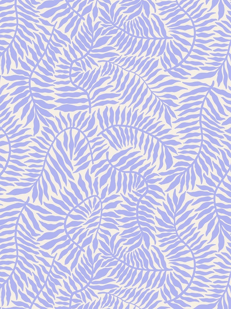 Flowing Fern Leaves - Lavender Blue on Off White
