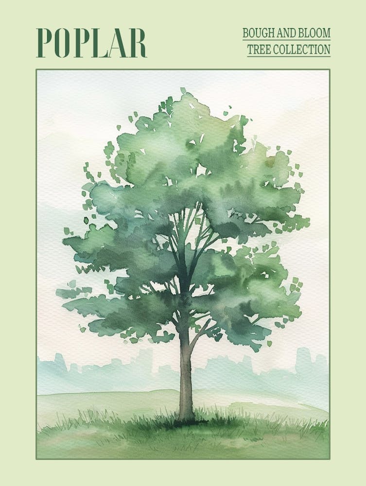 Poplar Tree Atmospheric Watercolour Painting 1 Poster