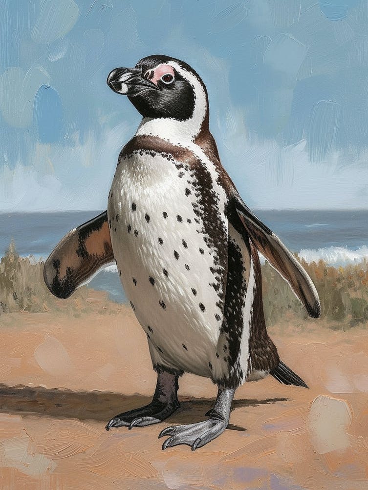 African Penguin Santiago Island Oil Painting 2