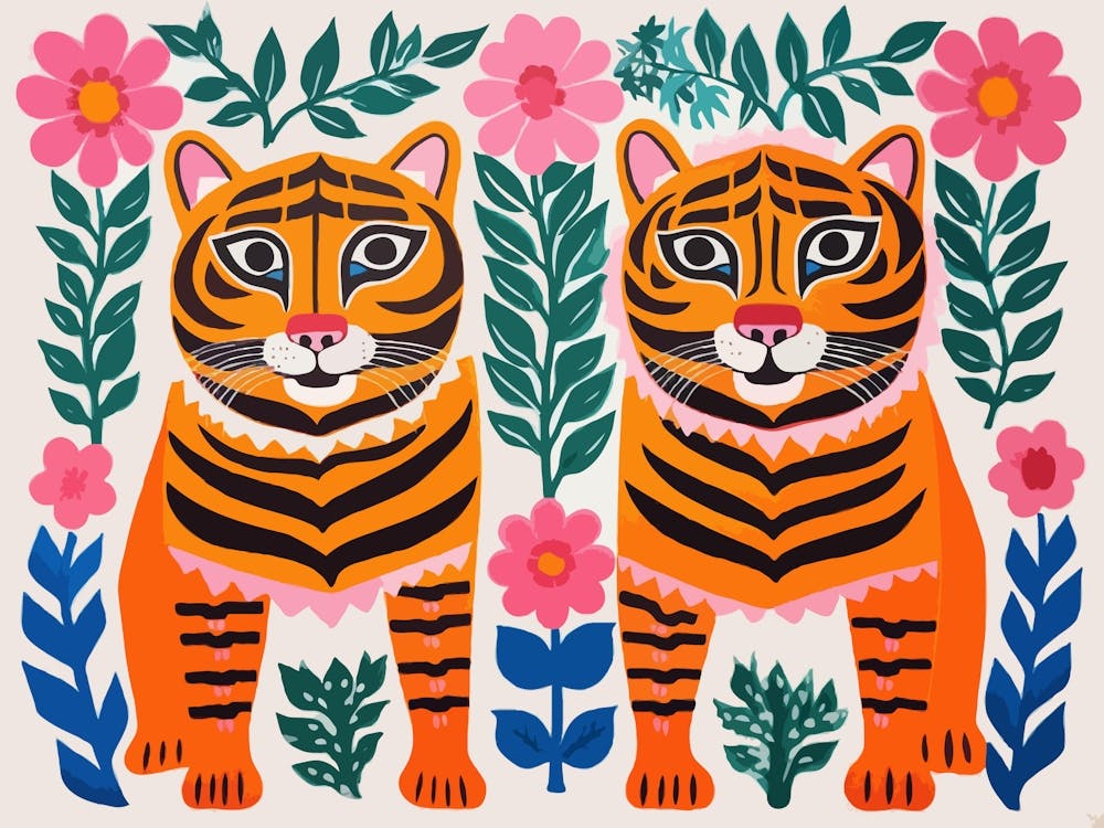 Bengal Tiger 4 Folk Style Animal Illustration