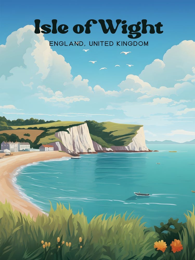 Isle Of Wight England Seaside Travel Art Illustration