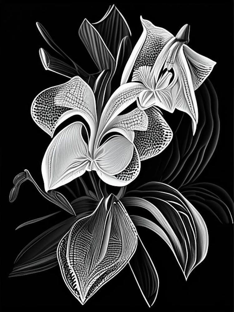 Orchid Leaf Linocut 2