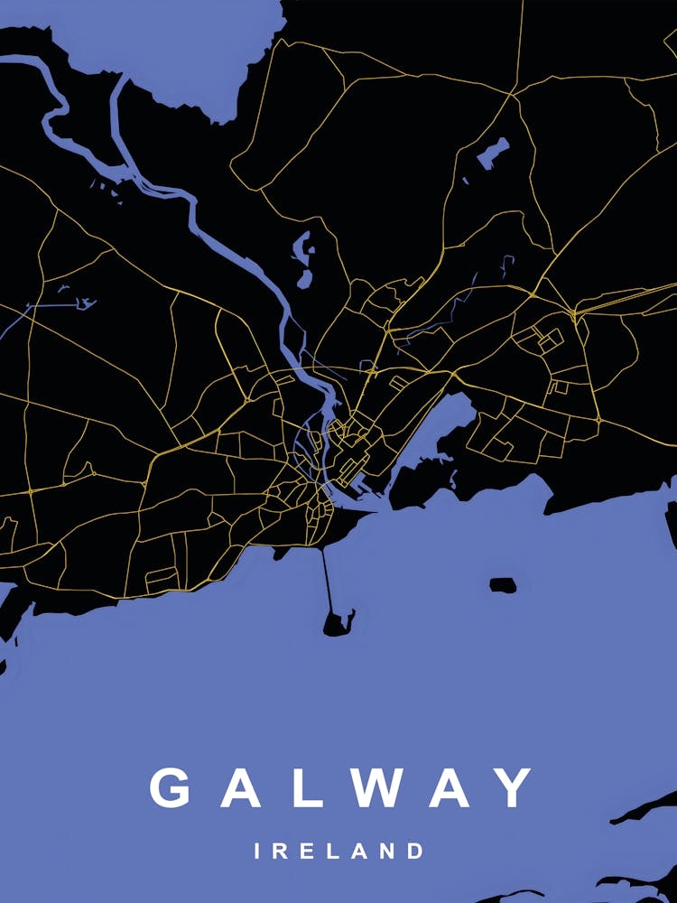 Carte de la ville de Galway Irlande Noir et Or