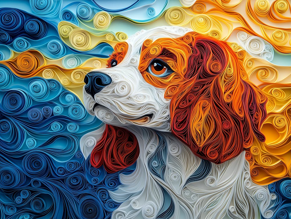 Cavalier King Charles Spaniel Paper Quill Dog Portrait