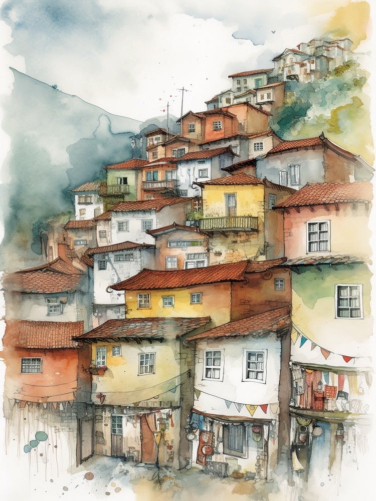 La Candelaria Bogotá Neighborhood, Watercolour 1