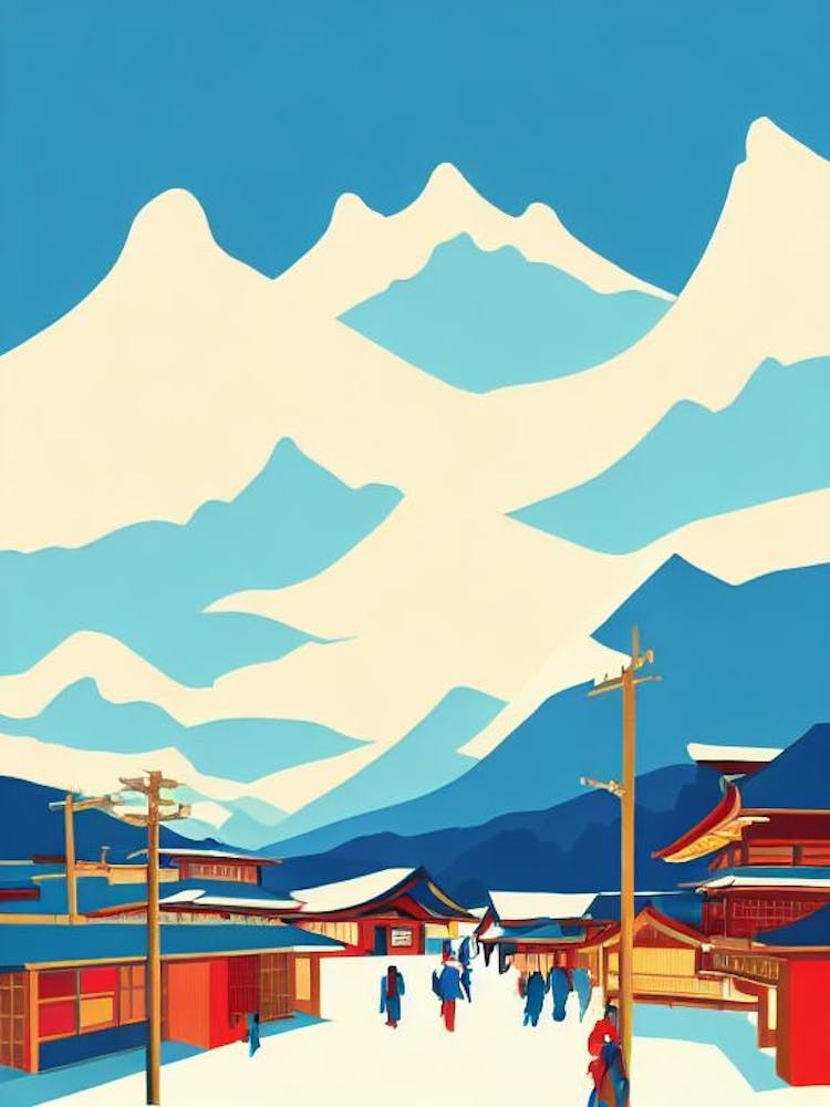 Nozawa Onsen, Japan Midcentury Vintage Skiing Poster