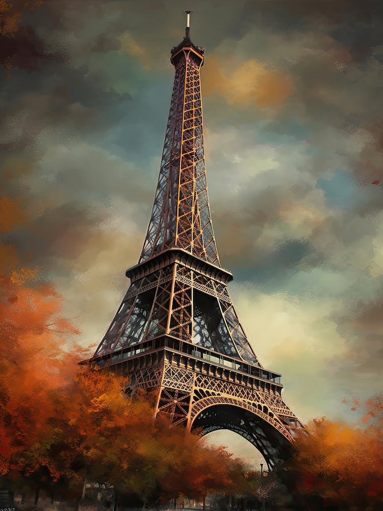 Eiffel Tower Paris France Oil Painting Style 16