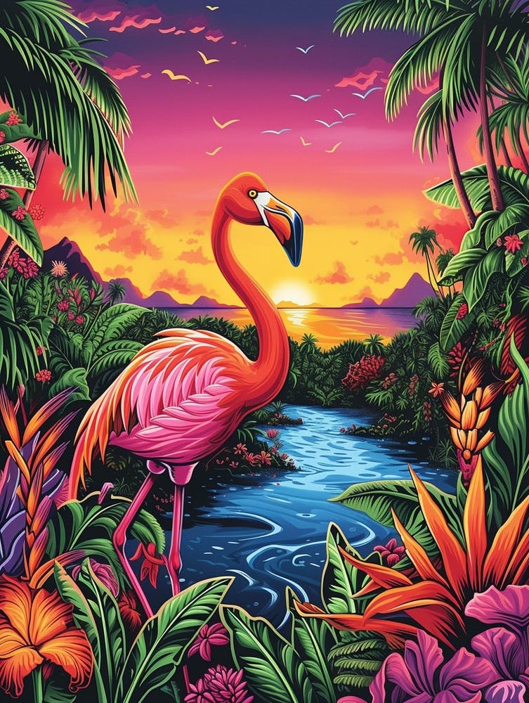 Greater Flamingo Bolivia Tropical Illustration 7