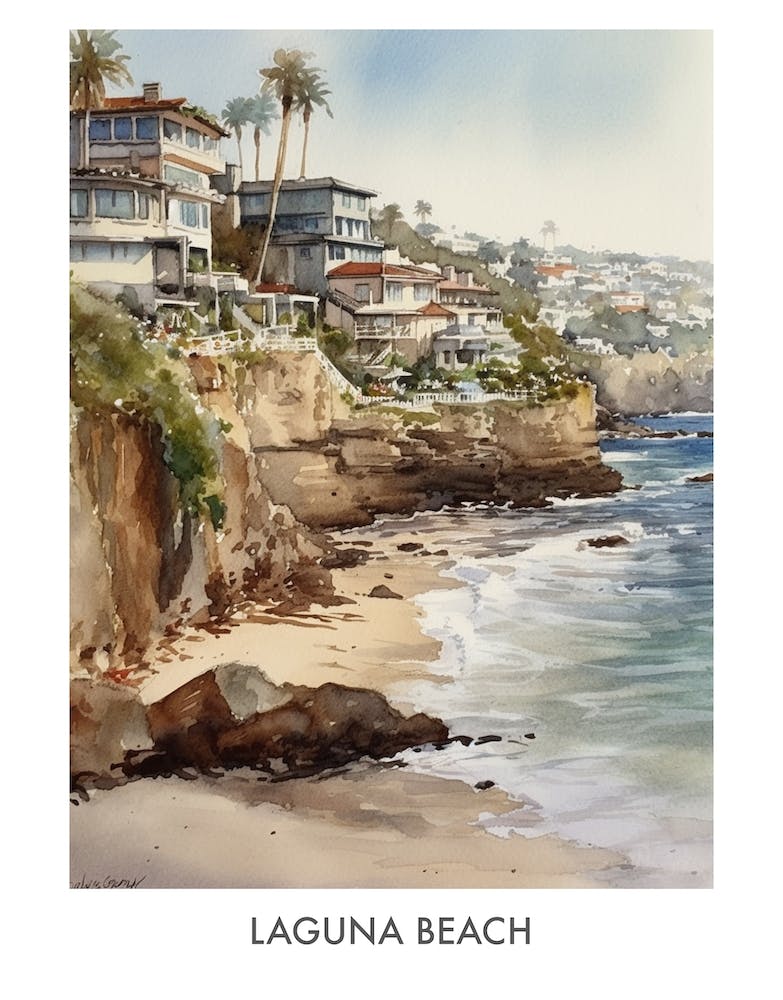 Laguna Beach Watercolor 1travel Poster
