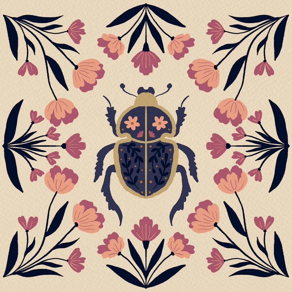 Beetle and flowers - autumn palette