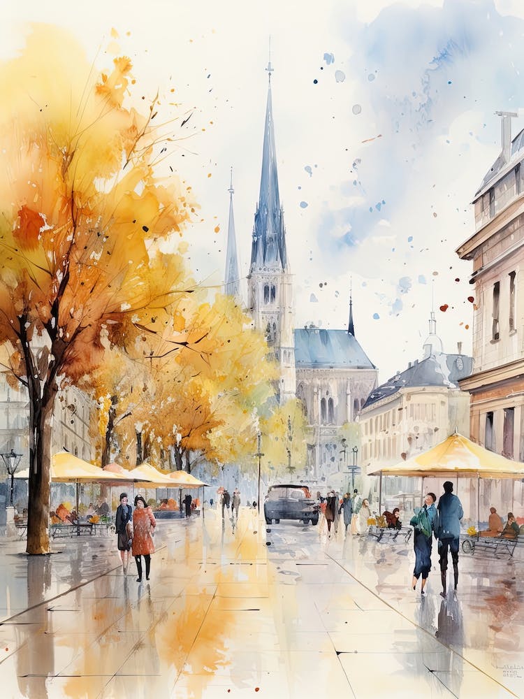 Zagreb Croatia In Autumn Fall, Watercolour 2