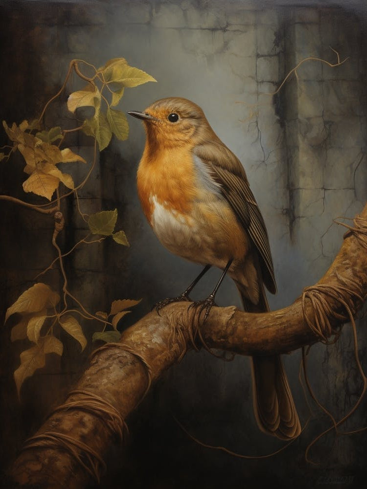 Dark And Moody Botanical European Robin 1