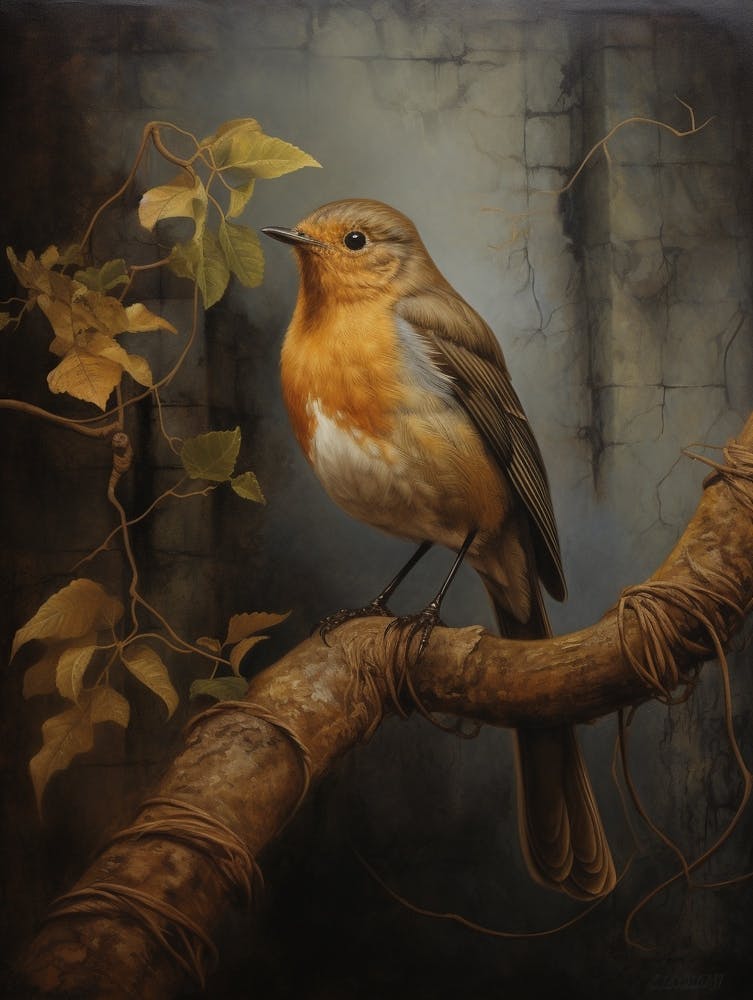 Dark And Moody Botanical European Robin 1
