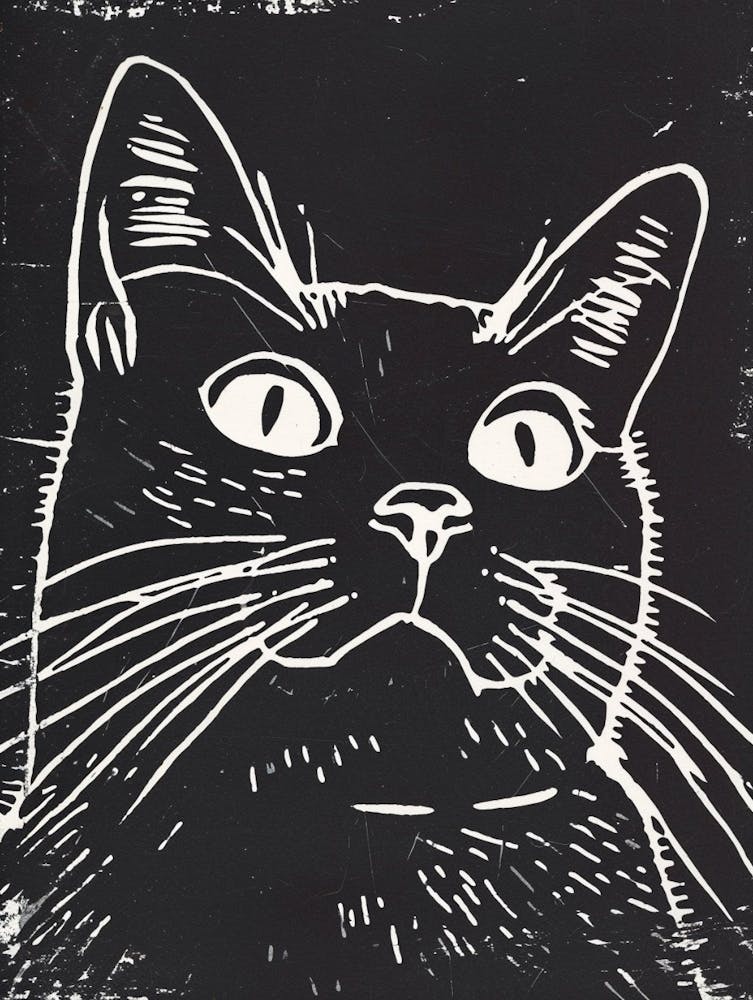 Manx Cat Linocut Blockprint 6