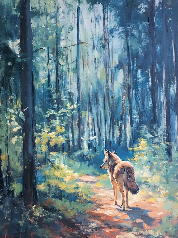 Coyote In The Woods With Blue