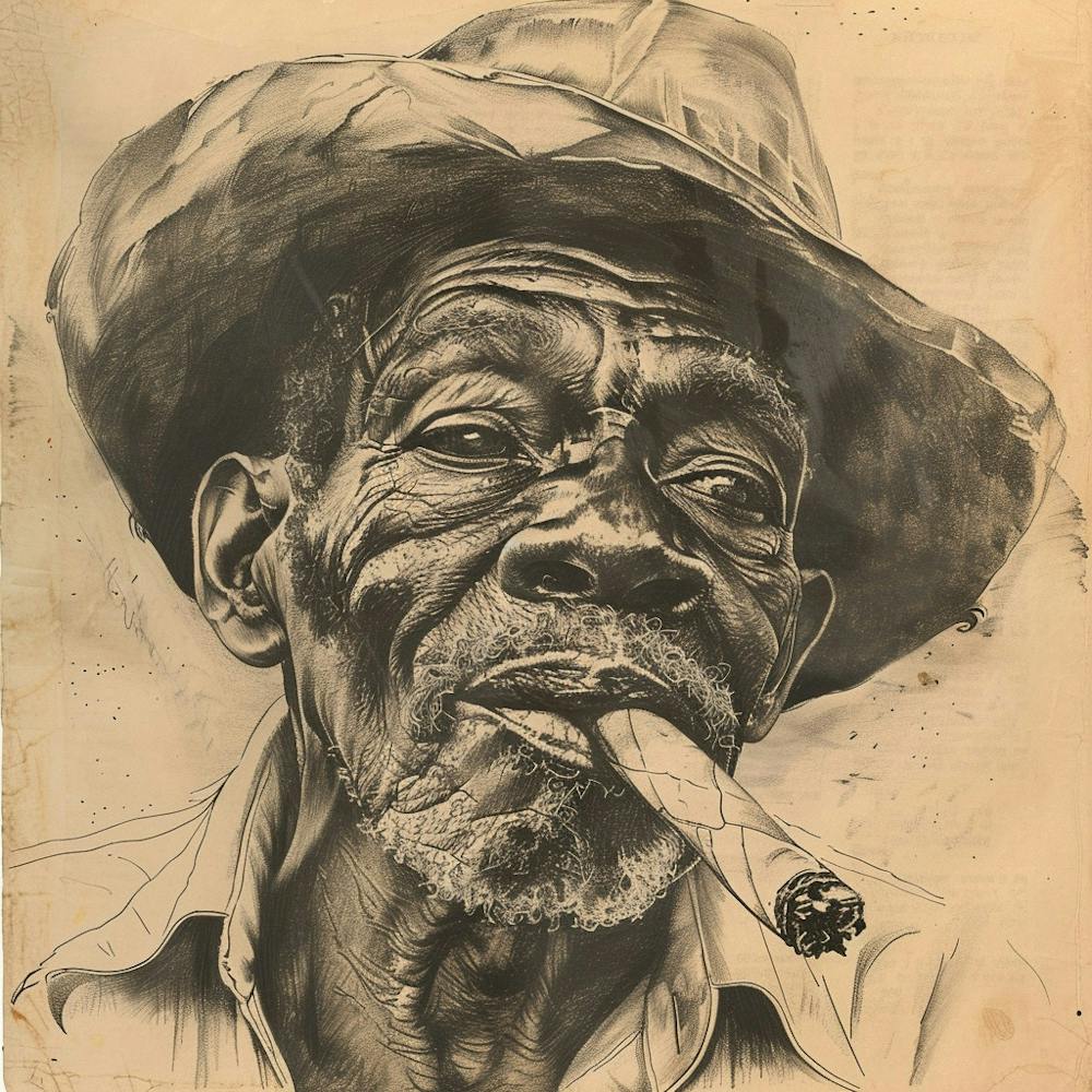 Old Black Man Smoking A Cigar