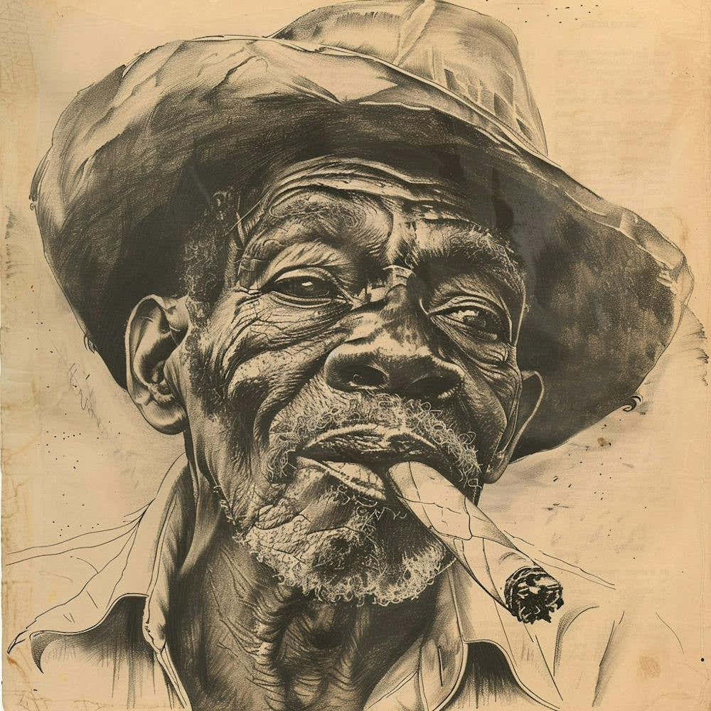 Old Black Man Smoking A Cigar