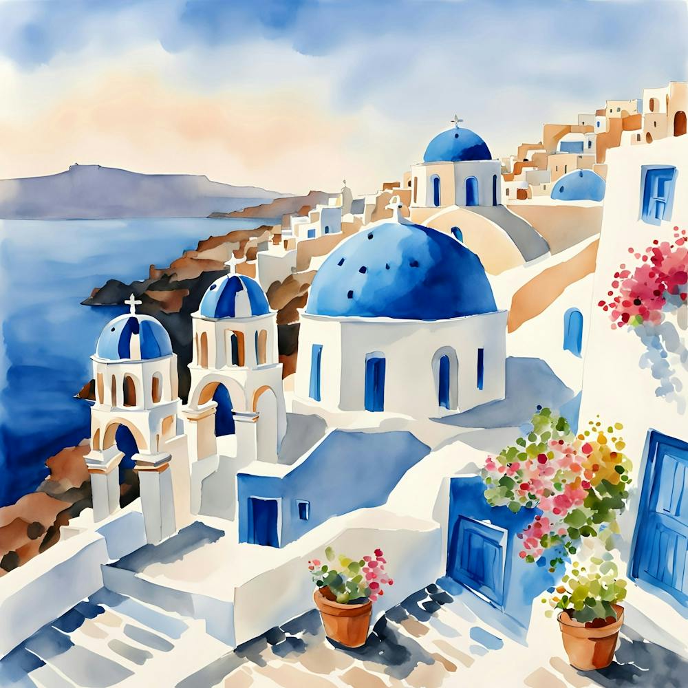 Santorini Greece Watercolor 4