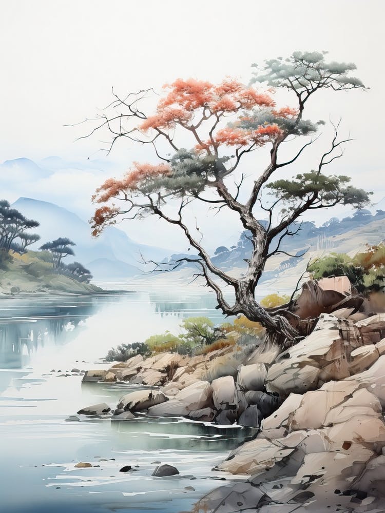 San In Coast In Tottori, Japanese Brush Painting, Ukiyo E, Minimal 3