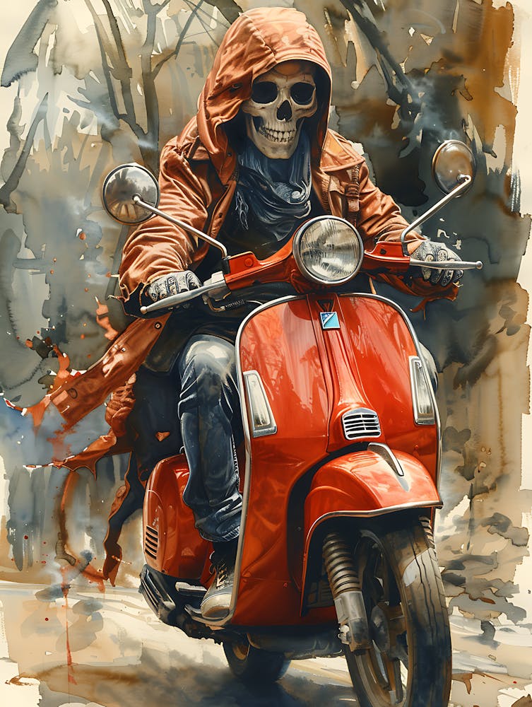 Skeleton Riding A Moped