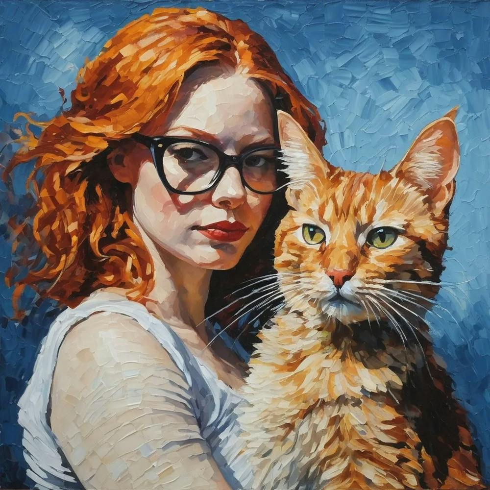 Red Haired Girl With Cat