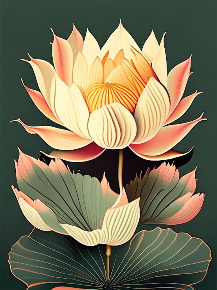 Lotus Flower Petals Retro Illustration 1