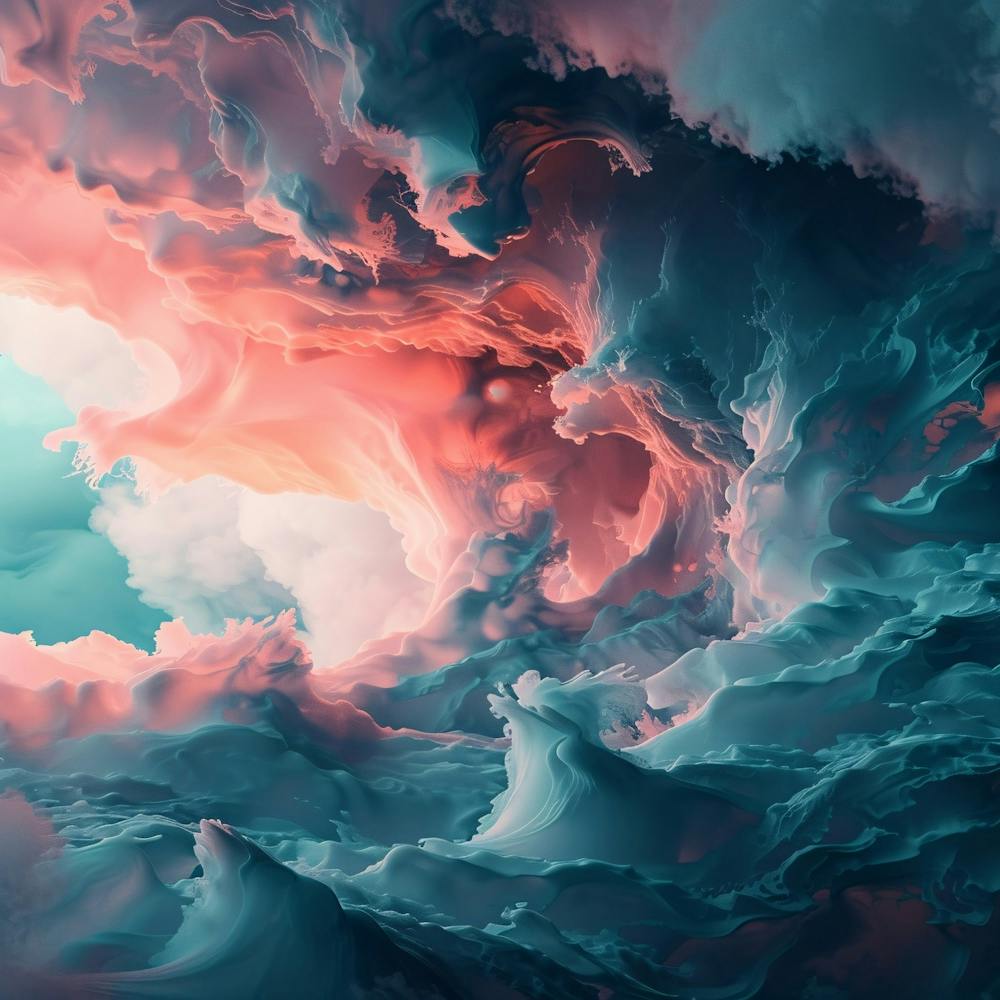 Peinture de Nuages Abstraits Rose et Bleu