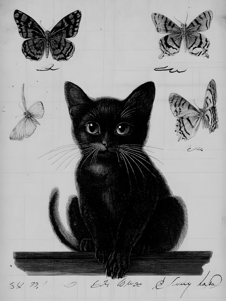 Black Cat With Butterflies