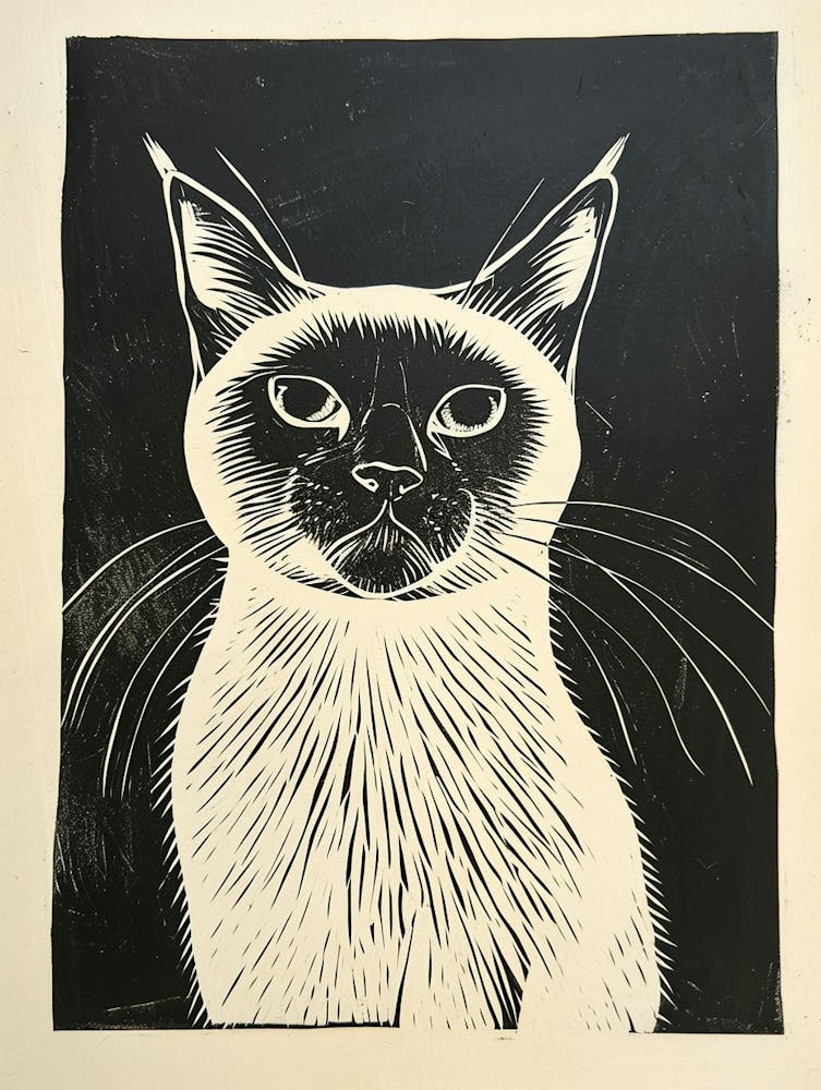 Birman Cat Linocut Blockprint 6
