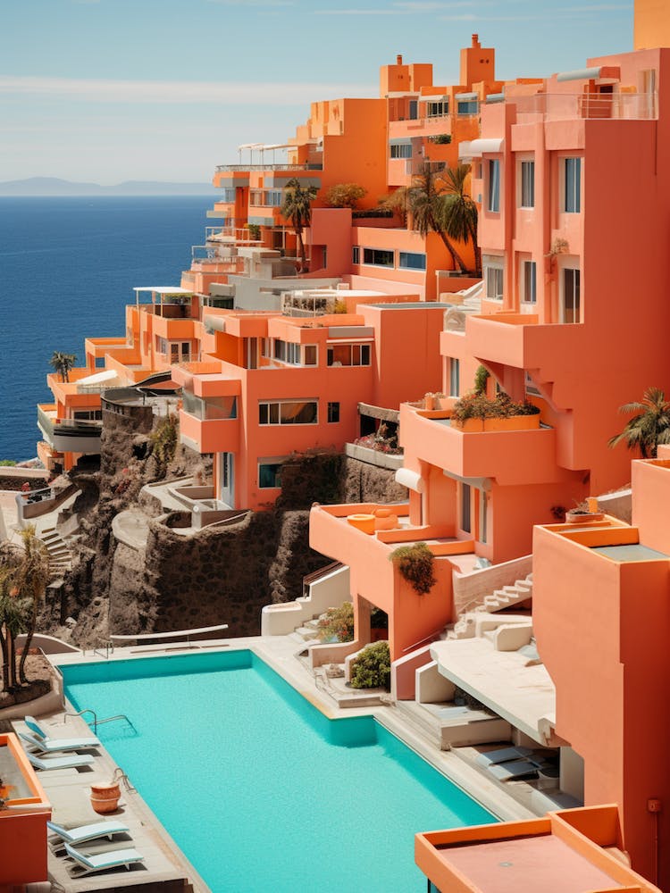 Amadores Beach Gran Canaria Spain Mediterranean Style Illustration 1
