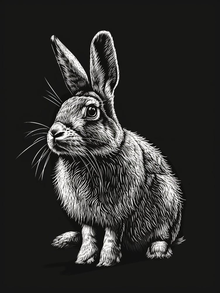 Florida White Blockprint Rabbit Illustration 4
