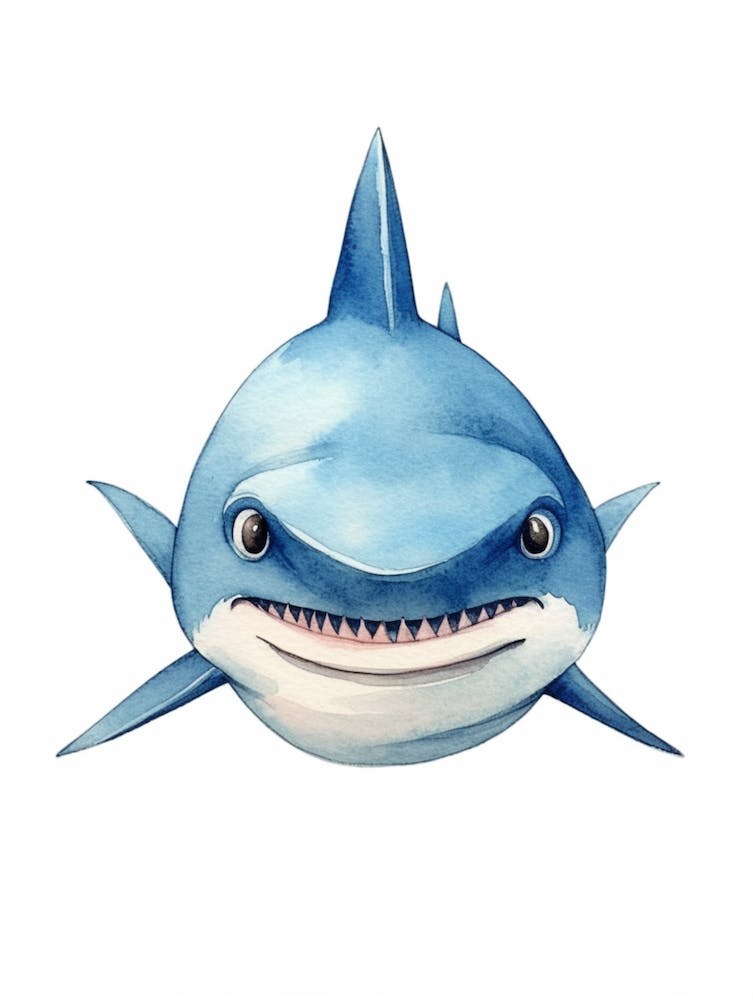 Cartoon Watercolour Silky Shark Kids Nursery 4