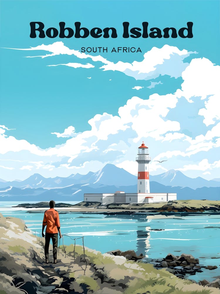 Robben Island South Africa Lighthouse Travel Art