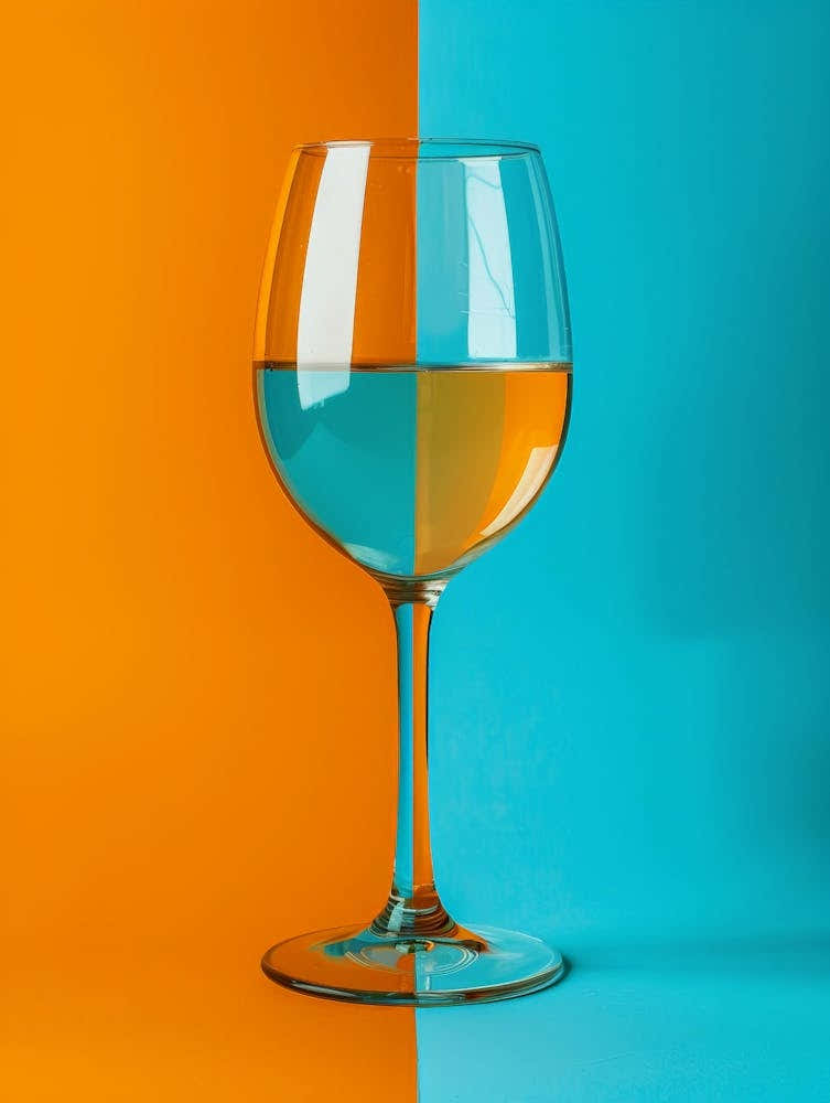 Wine Glass On Blue And Orange Background