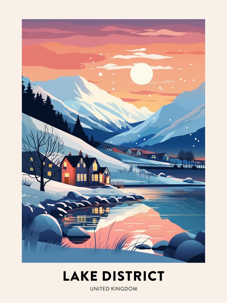 Winter Night  Travel Poster Lake District United Kingdom 3
