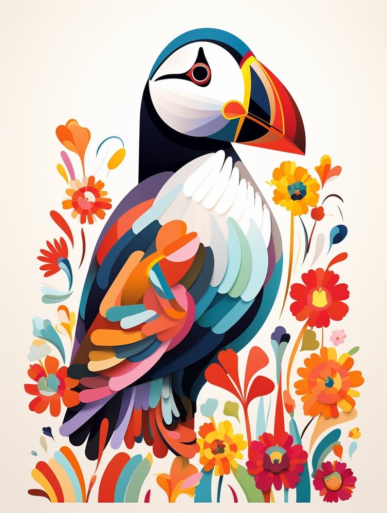 Skandinavische Vogelillustration Papageitaucher 3