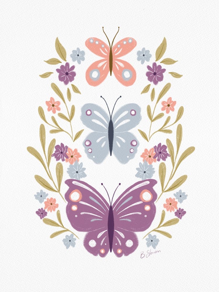 Butterflies And Flowers in purple