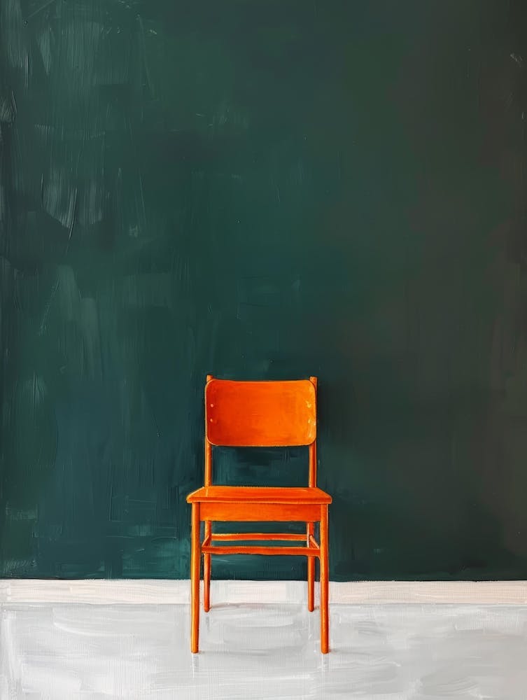 Orange Chair In Front Of A Blackboard