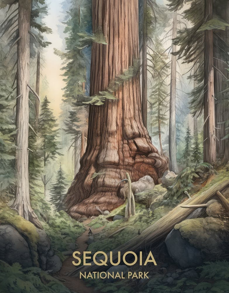 Sequoia National Park Watercolour Vintage Travel Poster 1