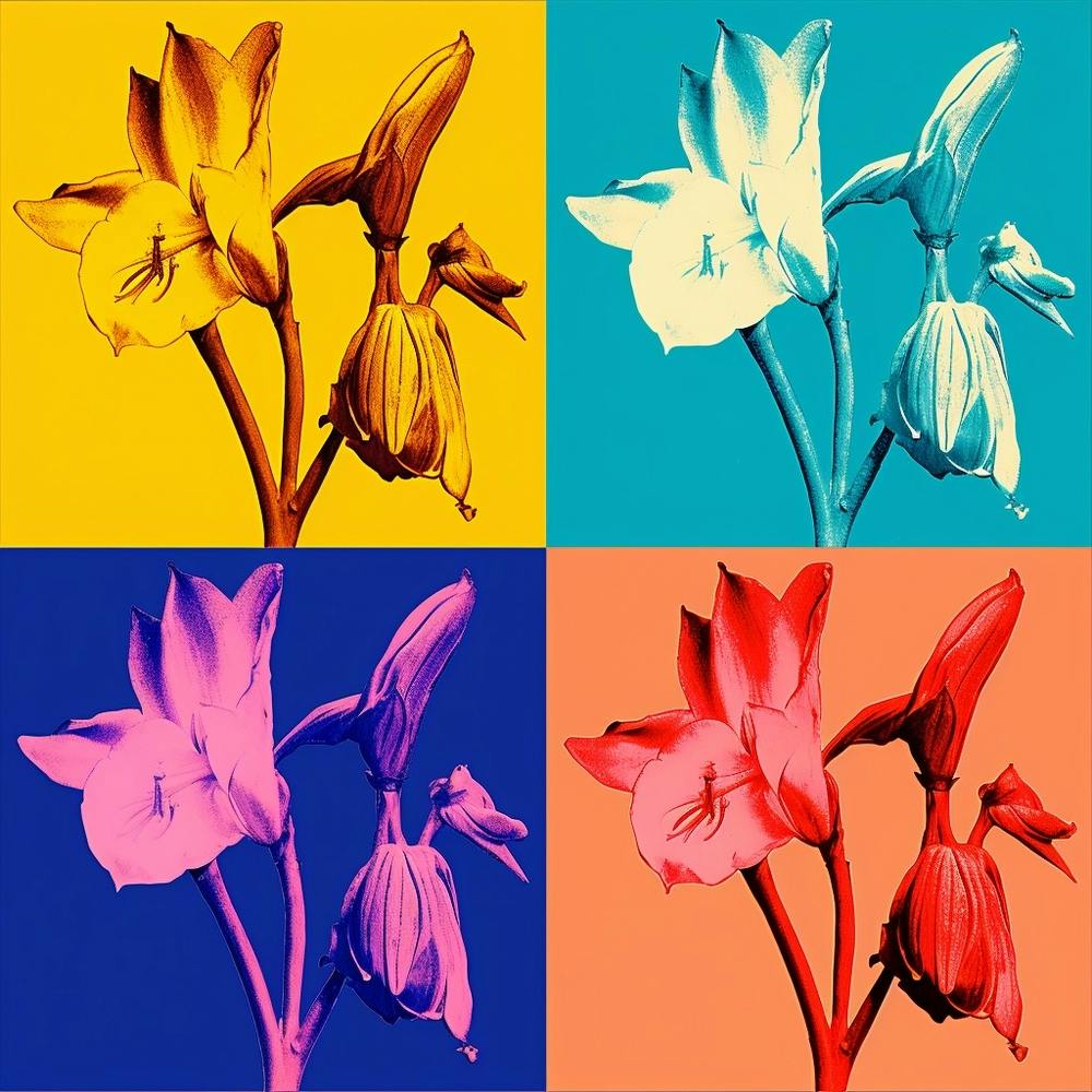 Andy Warhol Style Pop Art Flowers Bluebell 1 Square