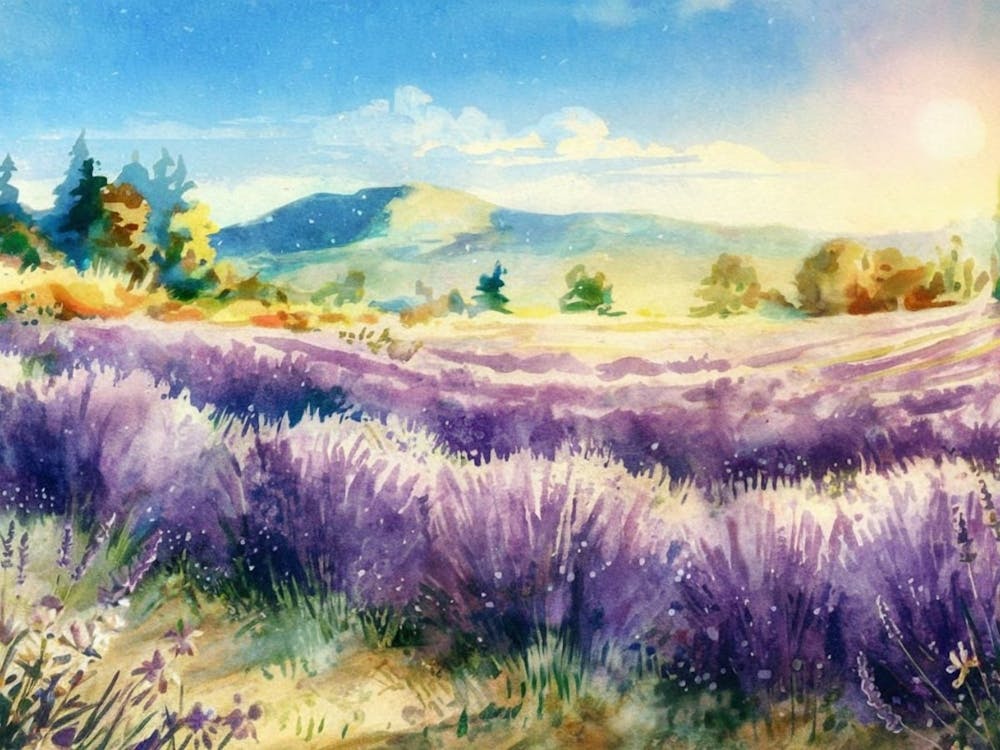 Provence Dream - Vibrant Watercolor Lavender Fields Landscape