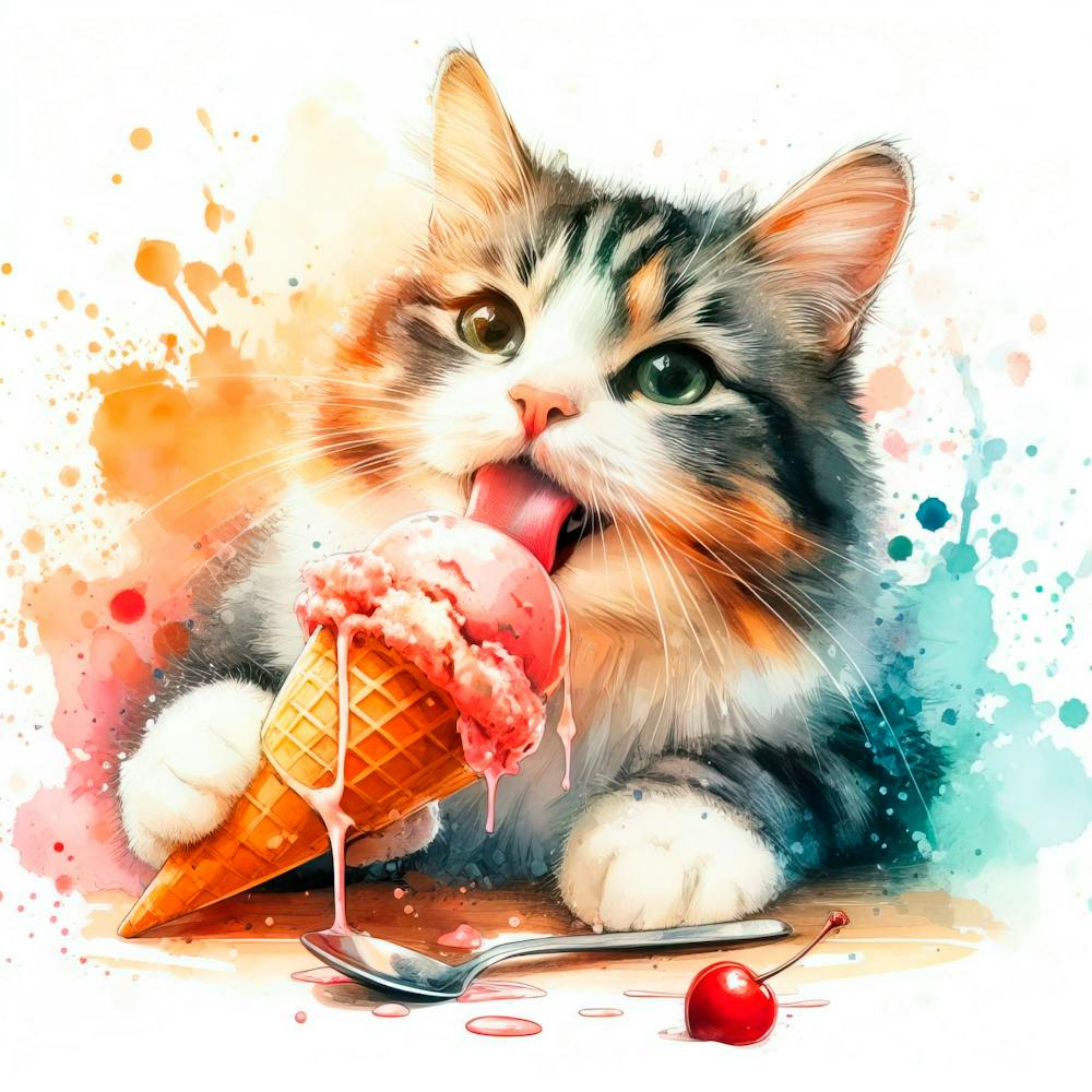 Cat Eating Ice Cream