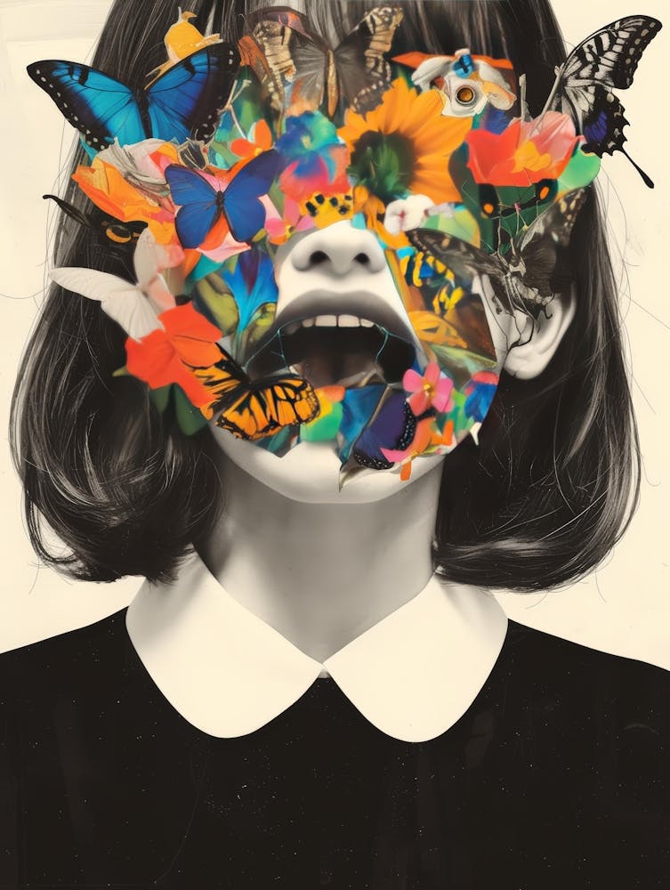 Girl With Butterflies On Her Face