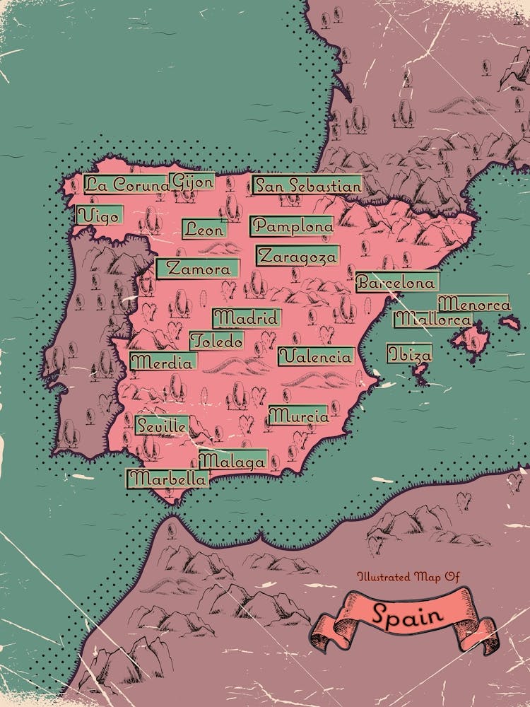 Vintage Spain Map
