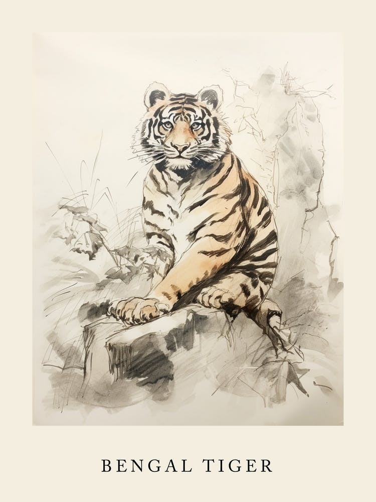 Beatrix Potter Inspired  Animal Watercolour Bengal Tiger